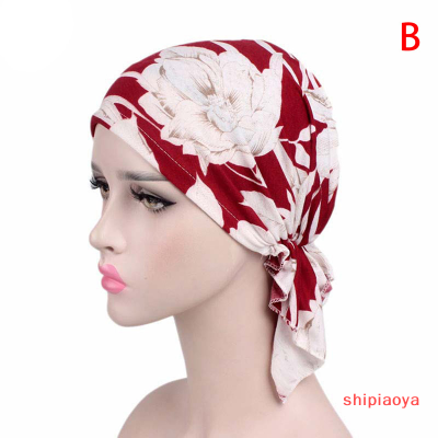 Shipiaoya หมวกคีโมโรคมะเร็งหมวกมุสลิมผู้หญิงหมวกผ้าห่อแบบยืดบีนนี่ผ้าคลุมผมผ้าพันหัว