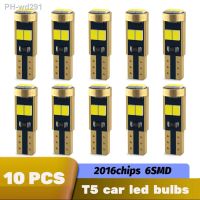 10Pcs T5 W3W W1.2W LED Bulb Canbus 6pcs 2016 SMD Car Interior Light Dashboard Warning Lamp Indicator Instrument Lamp 6000K White