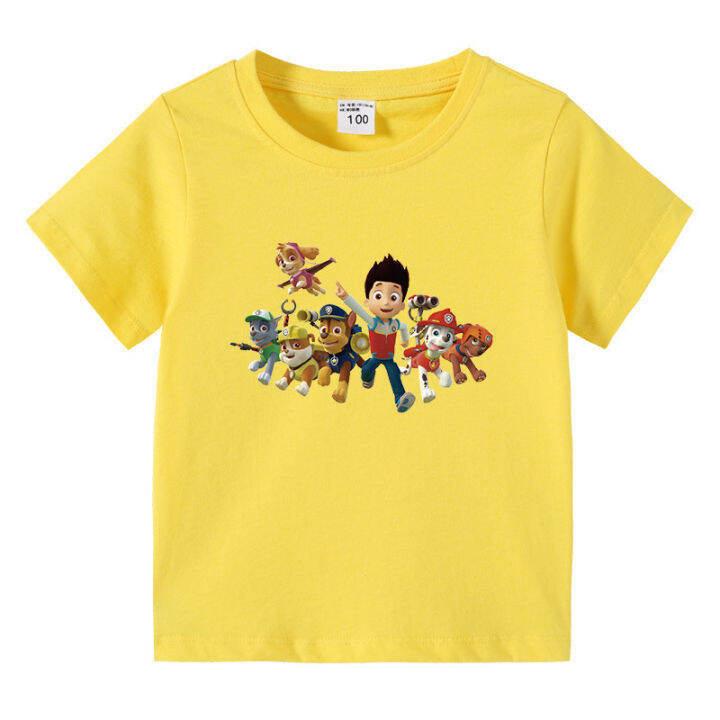 paw-patrol-เสื้อยืดเสื้อแขนสั้นสำหรับเด็กหญิงลายการ์ตูนสำหรับเด็กผู้ชาย-เสื้อคอตตอนพิมพ์ลายการ์ตูนสำหรับเด็กเล็ก0000ฤดูร้อนแขนสั้น