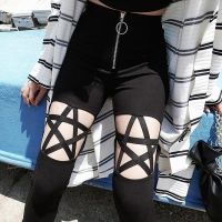 hang qiao shop   New Fashion Punk Gothic Women Pant Leggings Hollow Out Five-Pointed Star Women Pants