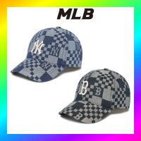 ●✁ MLB Korea Unisex Hat Checkerboard Denim Like Unstructure Ball Cap 2Colors