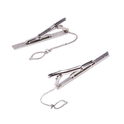 2 Pcs Men Practical Silver Stainless Steel Tone Simple Necktie Tie Bar Clasp Clip Pins 7CM &amp; 6CM