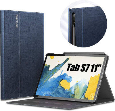 INFILAND Galaxy Tab S8/ Tab S7 Case, Multiple Angle Stand Cover Compatible with Samsung Galaxy Tab S8/ Tab S7 11-inch SM-X700/ X706/ T870/ T875/ T876 Tablet [Auto Wake/Sleep], Navy 03-Navy