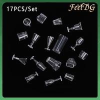 FEELDG 17PCS/Set โปร่งใส อุปกรณ์เสริมบ้านตุ๊กตา ของเล่น DIY มินิคัพ ถ้วยชามขนาดเล็ก ชามไอศกรีม เครื่องครัวจำลอง