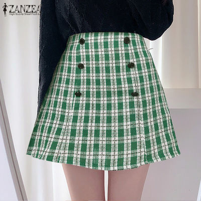 (สินค้ามาใหม่)(จัดส่งฟรี)Fancystyle ZANZEA สไตล์เกาหลีของผู้หญิงมินิกระโปรงลายสก๊อตตรวจสอบแฟชั่นยืดหยุ่นเอวสูง A-Line Overskirts #10