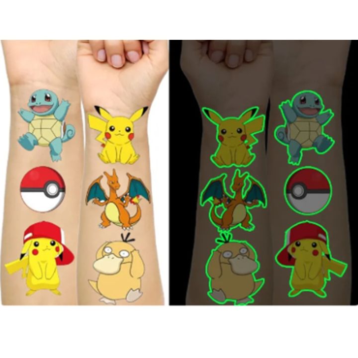 pokemon-anime-character-pikachu-bulbasaurboy-party-supplies-luminous-temporary-tattoo-stickers-decorate-cartoon-kids-stickers