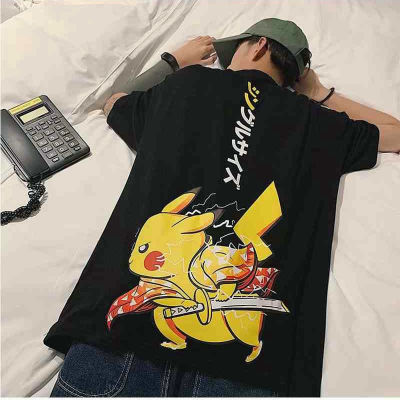 [มีสินค้า]เสื้อยืดพิมพ์ลายการ์ตูน Pikachu สำหรับผู้ชาย