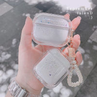 Ins กรณี airpods 1/2 3D liquid quicksand glitter pearl bracelet Bluetooth Headset hard case สำหรับ Airpods case 2, ฝาครอบป้องกันพร้อมตะขอ, Airpods Pro, ฝาครอบป้องกันด้วย Hard