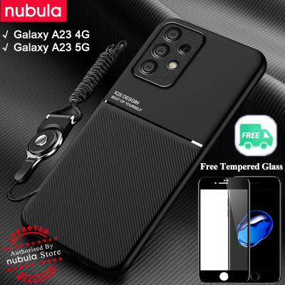 NUBULA เคสสำหรับ Samsung Galaxy A23,กาแลคซี A23 5G เคสฟรีกระจกเทมเปอร์หนังนุ่มให้ความรู้สึกเหมือนเป็นหนัง Hp Galaxy A23 5G ขาตั้งสายคล้องมือฝาหลังติดรถยนต์กันกระแทกฝาครอบด้านหลังชุดทำความสะอาดหน้าจอสำหรับ Samsung Galaxy A23 4G A23 5G