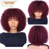 Red 99j Color 100 Human Hair Wigs For Woman Brazilian Wig Short Bob Afro Kinky Curly Wig With Bangs 180 Density Machine Made [ Hot sell ] Toy Center 2