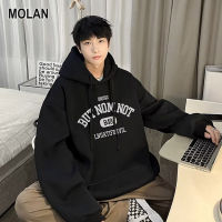 MOLAN เสื้อสเวตเตอร์แขนยาวสวมหัวผู้ชายเสื้อกันหนาวมีฮู้ดสำหรับผู้ชาย,เสื้อกันหนาวลำลองทรงหลวมพิมพ์ลายเสื้อสวมศีรษะสำหรับทุกเพศ