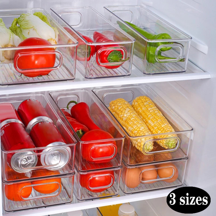 3 Sizes Refrigerator Organizer Box Stackable Fridge Food Storage Bins