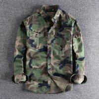 Foreign trade trend washed camouflage American tooling long-sleeved shirt men s double pockets wild casual military youth