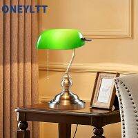 Caldwelllj Classical vintage banker lamp table E27 with switch Green glass lampshade cover desk lights for bedroom study home reading