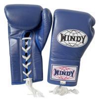 นวมเชือก ชกมวยไทย วินดี้สปอร์ต ทำจากหนังแท้ สีน้ำเงิน Windy Sports Lace up Gloves 12,14,16 oz ฺNavy blue Genuine Leather MuayThai MMA K1