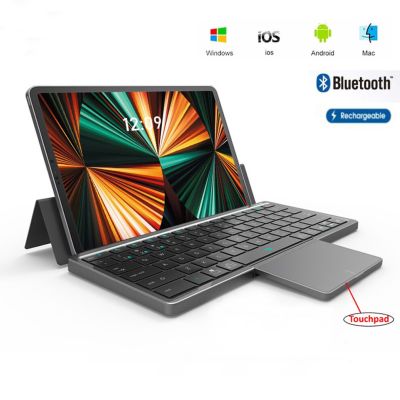 Bluetooth Keyboard Folding Keyboard With Touchpad Leather Case Rechargeable Multi-Device Wireless Bluetooth 5.2 Tablet keyboard Basic Keyboards