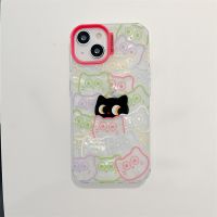 รูปแมวการ์ตูน + เคสโทรศัพท์มีสายคล้อง/เหมาะสำหรับ iPhone 14/iPhone 13/iPhone 12เคสไอโฟน