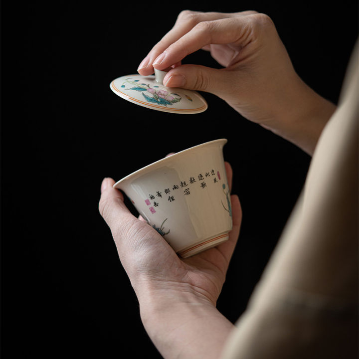 ดอกไม้โบราณหิน-gaiwan-สำหรับชาเซรามิค-tureen-teaware-ชุดไม้-ash-ชาจีนชาม-chawan-lily-deng-s-store-ถ้วยชา
