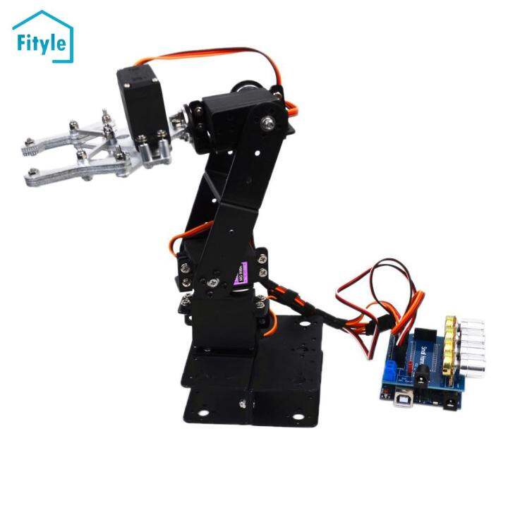 Fityle Black Stainless Steel 4DOF Desktop Robotic Arm Kit with 4 Servos ...