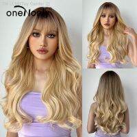 oneNonly Good Quality Synthetic Wigs Brown Blonde Wig with Bangs Long Wave Woman Wigs Halloween Natural Heat Resistant Hair [ Hot sell ] Toy Center 2