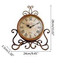 Battery Operated Silent Table Clock Vintage Retro Iron Ornament Home Decoration R9JC