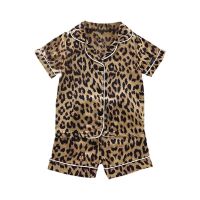 Girls Princess Pajamas Baby Cartoon Clothing Sets Night Wear Kids Leopard Pyjamas Pijamas Boys Girls Short Sleeve Sleepwear