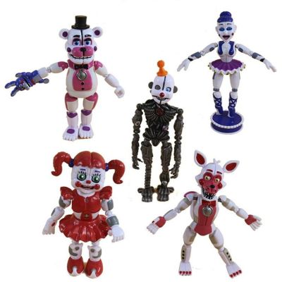 ZZOOI 5 Pcs/Set Five Night At Freddy Fnaf Game Sister Girls Style Action Figure Model Anime Bonnie Bear Foxy Freddy Toys Child Gifts