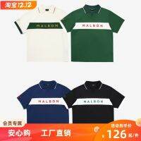 South Korea MALBON Golf 22เสื้อยืดแขนสั้นมีปกสีแห้งเร็วลายทางตีกอล์ฟสำหรับผู้ชายใส่ในฤดูร้อน24ชม.