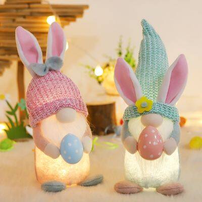 ♗❀ Easter Rabbit Ear with Light Luminous Faceless Gnome Dwarf Dolls Easter Decoration 2023 Rabbit Year Gift Kids Rabbit Toy