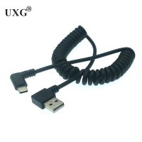 90 degree Left /Right Angled USB Type C Retractable Spring Cable Fast Charging Data Cable Cord Adapter For Huawei Xiaomi Samsung