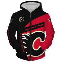 Calgary mens Fashion Long Sleeve 3D Flames Zip Hoodies Stitching Design Flame Letter C Printing Sweatshirt