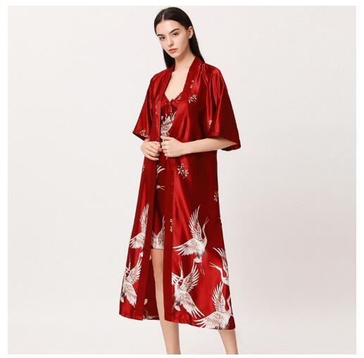 women-nightgown-ice-silk-chinese-style-crane-print-half-sleeve-kimono-bathrobe-bride-bridesmaid-wedding-long-robe-non-suit