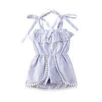 Thorn Tree ฤดูร้อนเด็กทารกหญิง Romper ชุดสีฟ้าลาย ruffles พู่เหมาะสมกับชุดชุดวันหยุด