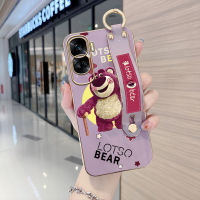 เคสสำหรับ Honor โทรศัพท์90 5G 90 Lite 5G พร้อมสายรัดข้อมือขอบสี่เหลี่ยมนิ่มลายการ์ตูนน่ารักหมี Lotso เคสโทรศัพท์ชุบเคสโทรศัพท์นิ่มสุดหรู