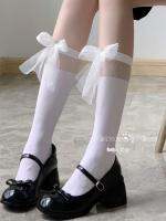 Milk Bear and Cat: Pure Desire White Silk Bow JK Lace Stockings Spliced ​​Medium Summer Thin Two-Wear Student