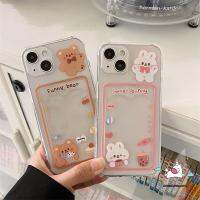 【Great. Cell phone case】 เคสมือจับสำหรับโทรศัพท์มือถือการ์ดรูปหมีน่ารักตลกๆเข้ากันได้กับ iPhone 11 13 12 14 Pro Max 6 7 6S 8 Plus XR X XS SE 2020การ์ตูนโปร่งใสกันกระแทกนิ่มเคสมีช่องใส่กระเป๋าสตางค์