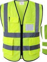 Safety Vest High Visibility Reflective vest with Pockets and Zipper Safety Vest for Men Meets ANSI/ISEA Standards