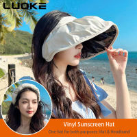 Luoke หมวกครีมกันแดดสตรีป้องกัน Uv สำหรับกอล์ฟผู้หญิงในฤดูร้อนหมวกบังแดดยางดำทนรังสียูวี Baju Atasan Terbuka หมวกประดับเปลือกหอยกลางแจ้งหมวกบังแดดปีกกว้าง