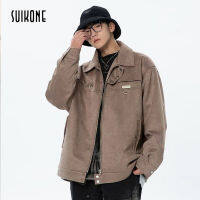 Suikone  เสื้อใหม่สำหรับแจ็คเก็ตของในฤดูใบไม้ร่วงผู้ชายเสื้อแจ็กเก็ตแบบมีปกอินเทรนด์แจ็คเก็ตหนังกลับเสื้อหล่อทันสมัย