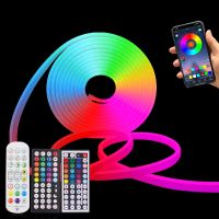 12V นำไฟแถบนีออน RGB กันน้ำเทปไฟเชือกซิลิโคน5X11Mm หรี่แสงได้ Wifi แอพพ์บลูทูธ IR การควบคุมระยะไกล