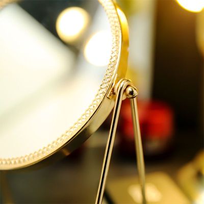 TY65 360° Rotation Metal Makeup Mirror Single Sided Vintage Vanity Mirror Golden U2JD