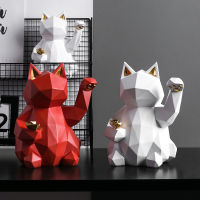 Cat Statue Animal Figurine Abstract Geometric Style Resin Sculpture Modern Home Office Bar Feng Shui Decor Ornament Gift