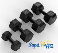 PVC Hex Dumbbell ดัมเบลหกเหลี่ยม ดัมเบลยาง สีดำ (1 คู่)