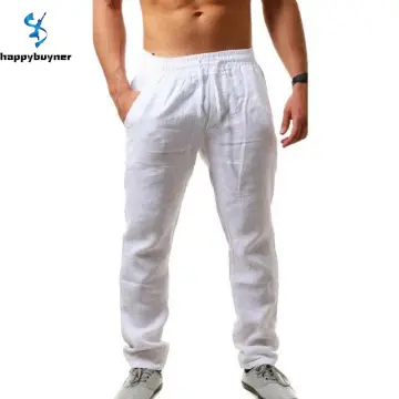 Cheap Men's Cotton Linen Long Pants Loose Straight Casual Trousers Plus  Size 4 Colors