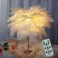Creative Feather Table Lamp with Remote Control USBAA Battery Power Desk Lamp Tree Feather Lampshade Night Light for Birthday