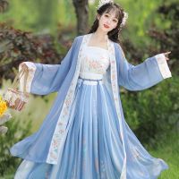 COD[สินค้าเฉพาะจุด] Hanfu ผู้หญิง [Ruihanxiang] Hanfu การปรับปรุงที่ทันสมัย ​​Han เดิมชิ้นเดียวเอวกระโปรงจีบกระโปรงสามชิ้นการศิลปะในฤดูใบไม้ผลิฤดูร้อนและฤดูใบไม้ร่วง