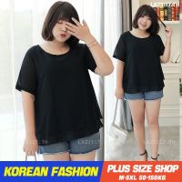 ┅ Plus size เสื้อผ้าสาวอวบ❤ เสื้อยืดสาวอวบอ้วน ไซส์ใหญ่ ผู้หญิง เสื้อยืด oversize ทรงหลวม แขนสั้น คอกลม สีดำ ฤดูร้อน สไตล์เกาหลีแฟชั่น