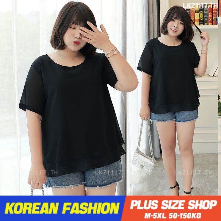 plus-size-เสื้อผ้าสาวอวบ-เสื้อยืดสาวอวบอ้วน-ไซส์ใหญ่-ผู้หญิง-เสื้อยืด-oversize-ทรงหลวม-แขนสั้น-คอกลม-สีดำ-ฤดูร้อน-สไตล์เกาหลีแฟชั่น