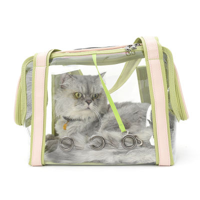 กระเป๋าใส่สัตว์เลี้ยงสำหรับแมวถุงผ้าโปร่งใสพร้อมถุงตาข่าย PVC