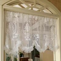 【YD】 French Pearls Bottom Short Sheer Curtain High-Grade Embroidered Half Yarn Drapes Window Door